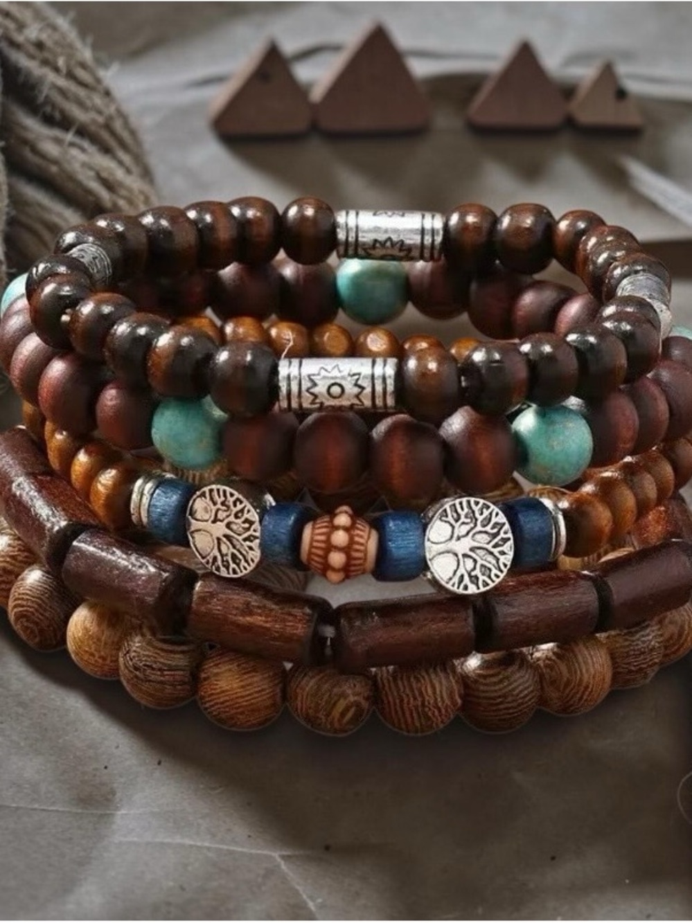 Boho Stacked Brown & Turquoise Beaded Bracelet Set